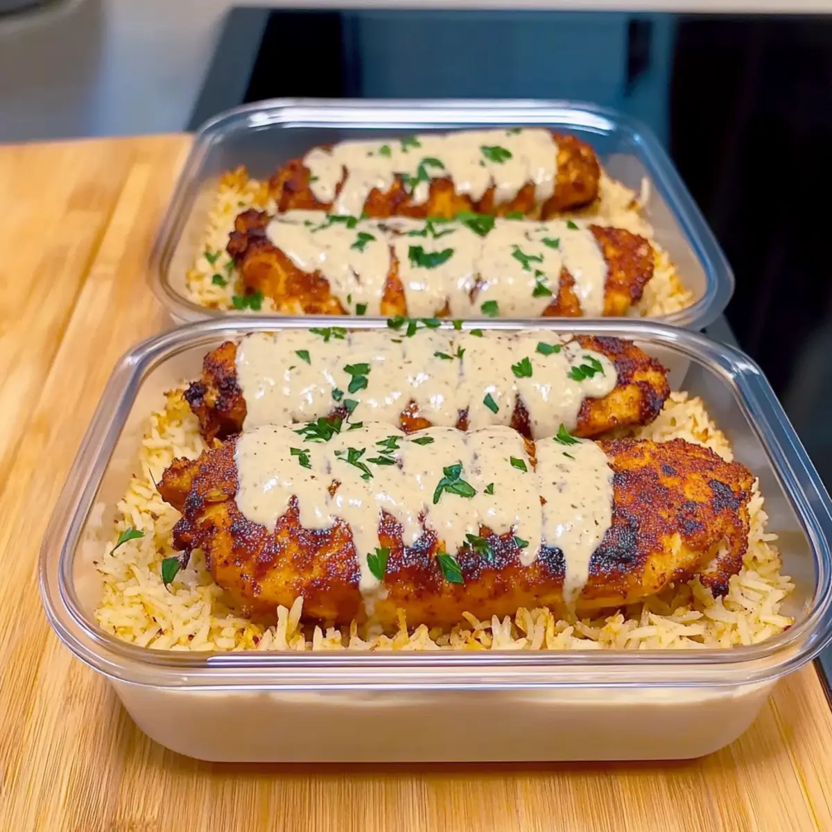 High Protein Creamy Cajun Chicken with Garlic Rice