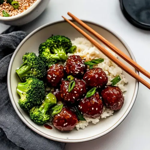 Sticky Mongolian Meatballs and Broccoli